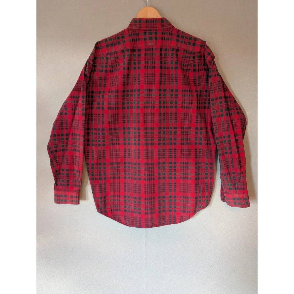 Vtg Polo Ralph Lauren GI Shirt Red Plaid Cotton Mens Large Button Up Long Sleeve